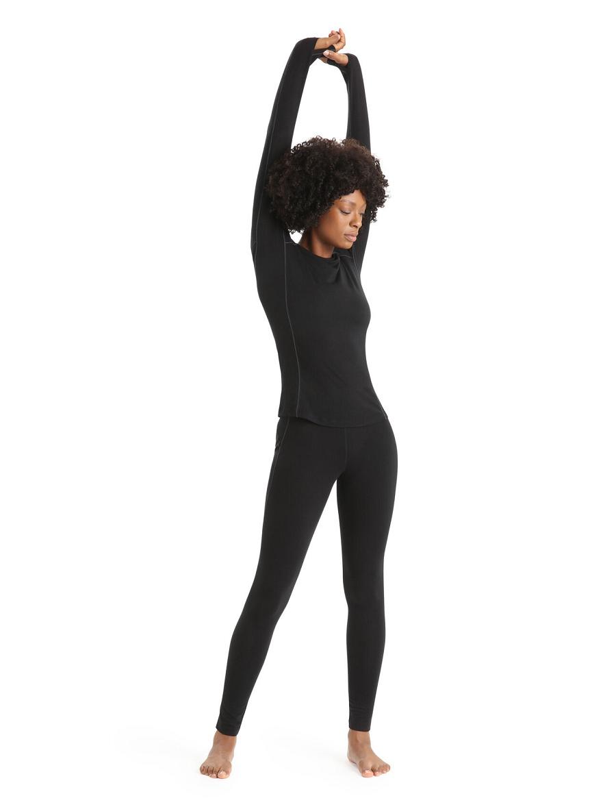 Black Icebreaker BodyfitZone™ Merino 150 Zone Long Sleeve Crewe Thermal Top Women's Base Layers | AU 1887SGLO